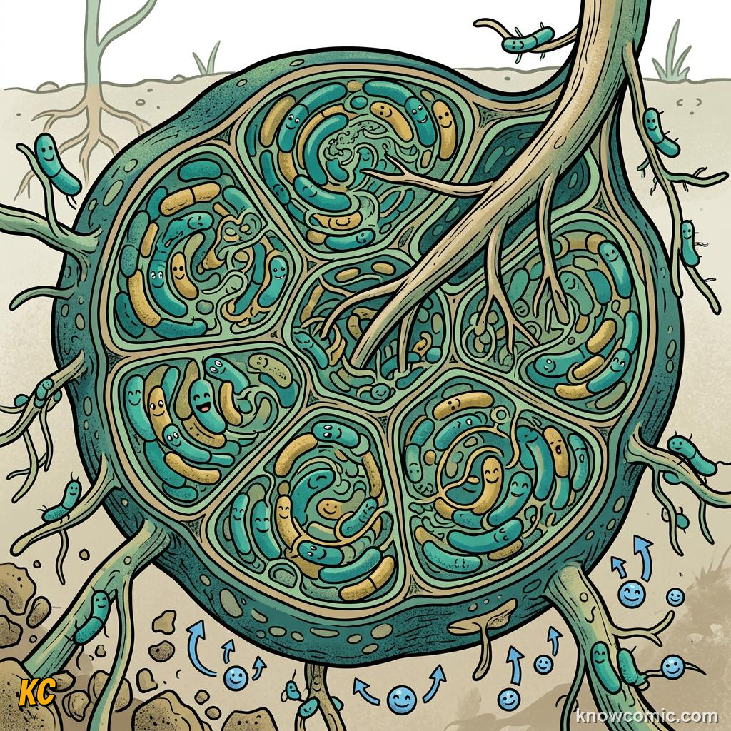 Comic panel about prokaryotic pioneers: Prokaryotes Shape Life On Earth, Helpers, educational kids illustration