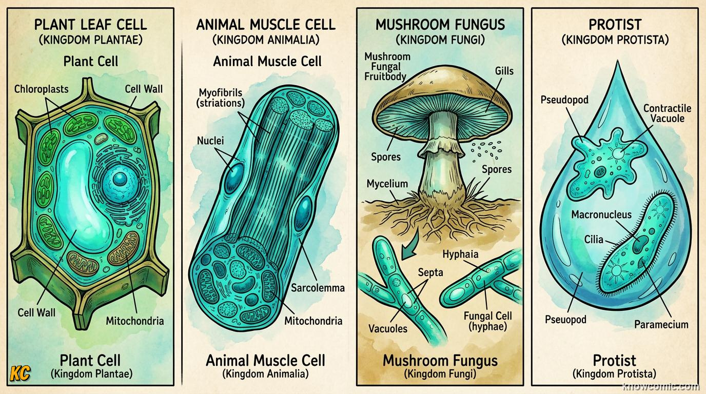 Comic panel about the eukaryotic upgrade: Life'S Builders, educational kids illustration