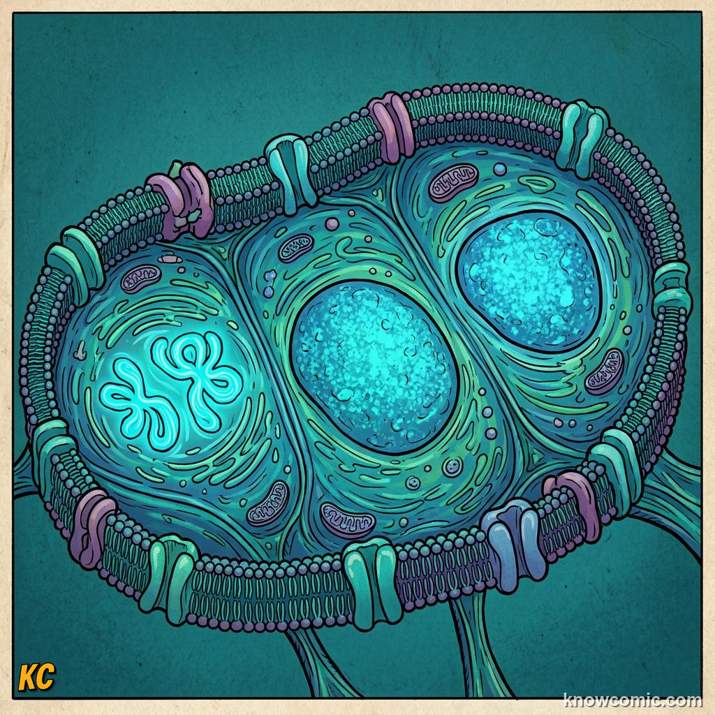 Comic panel about membrane: the guard: Every Cell Has A Guard On Duty, The Wall, educational kids illustration
