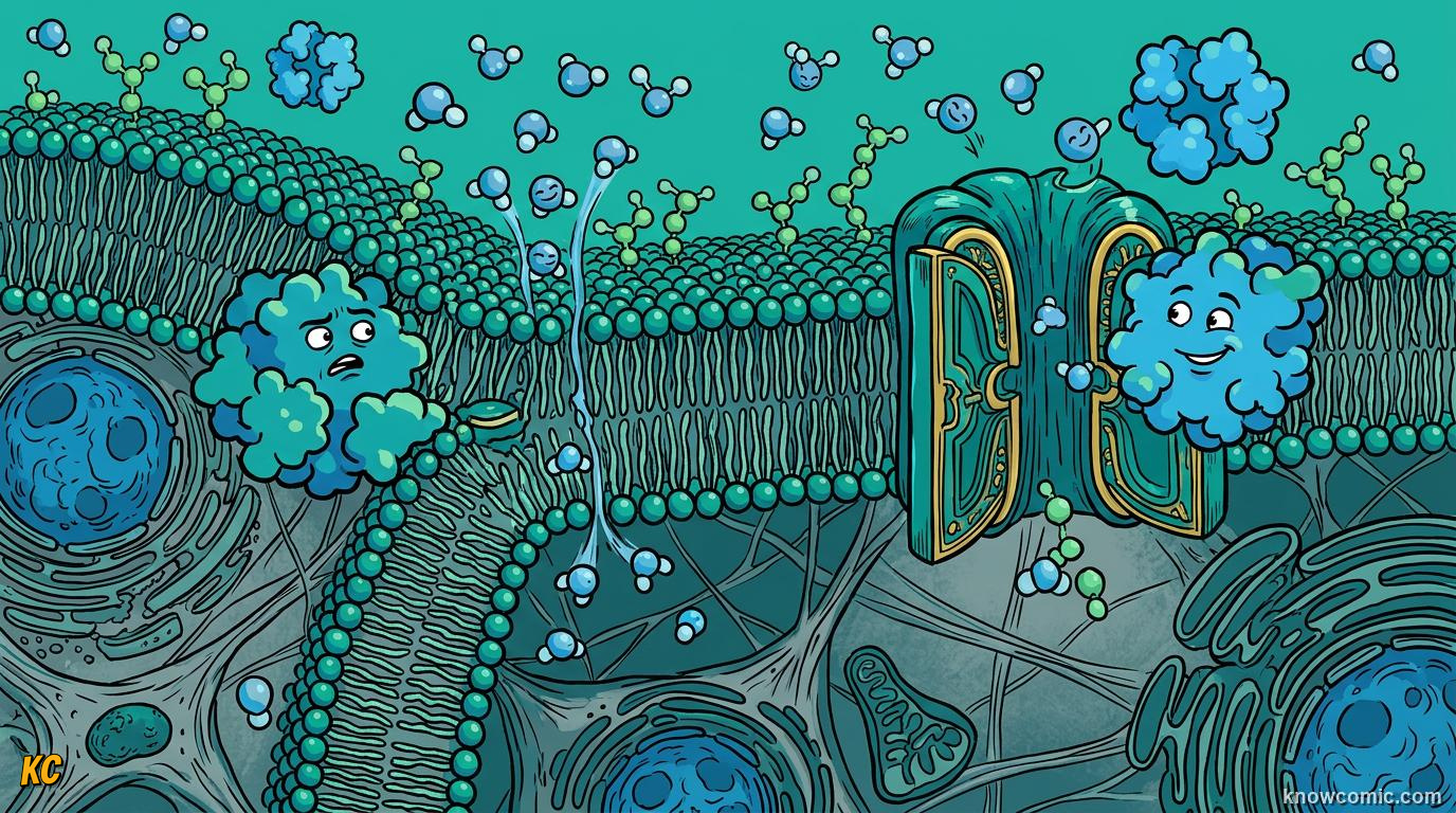 Comic panel about membrane: the guard: The Choosy Wall, educational kids illustration