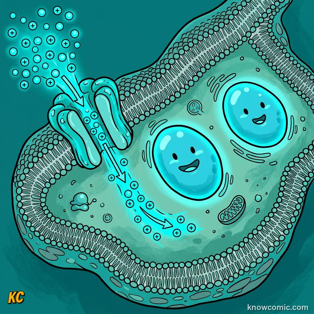Comic panel about membrane: the guard: Water Lovers, educational kids illustration