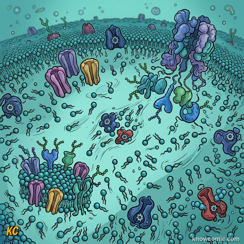 Comic panel about membrane: the guard: Recognition, educational kids illustration