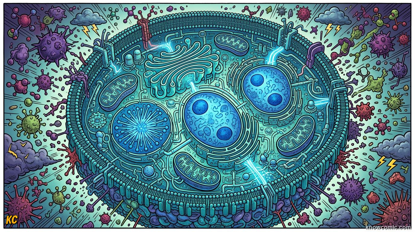 Comic panel about membrane: the guard: Modern View, educational kids illustration