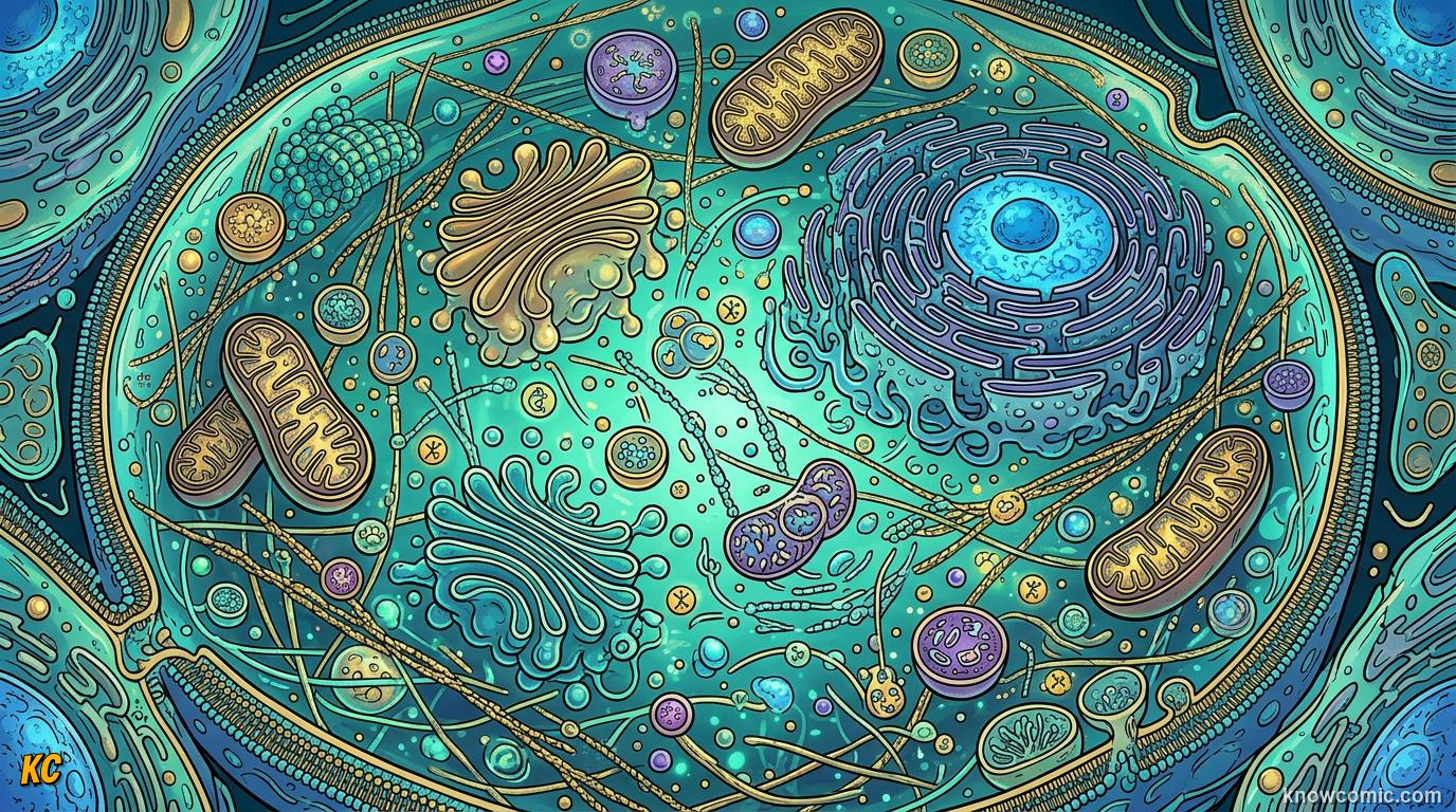 Comic panel about cytoplasm: the soup: The Hook, educational kids illustration
