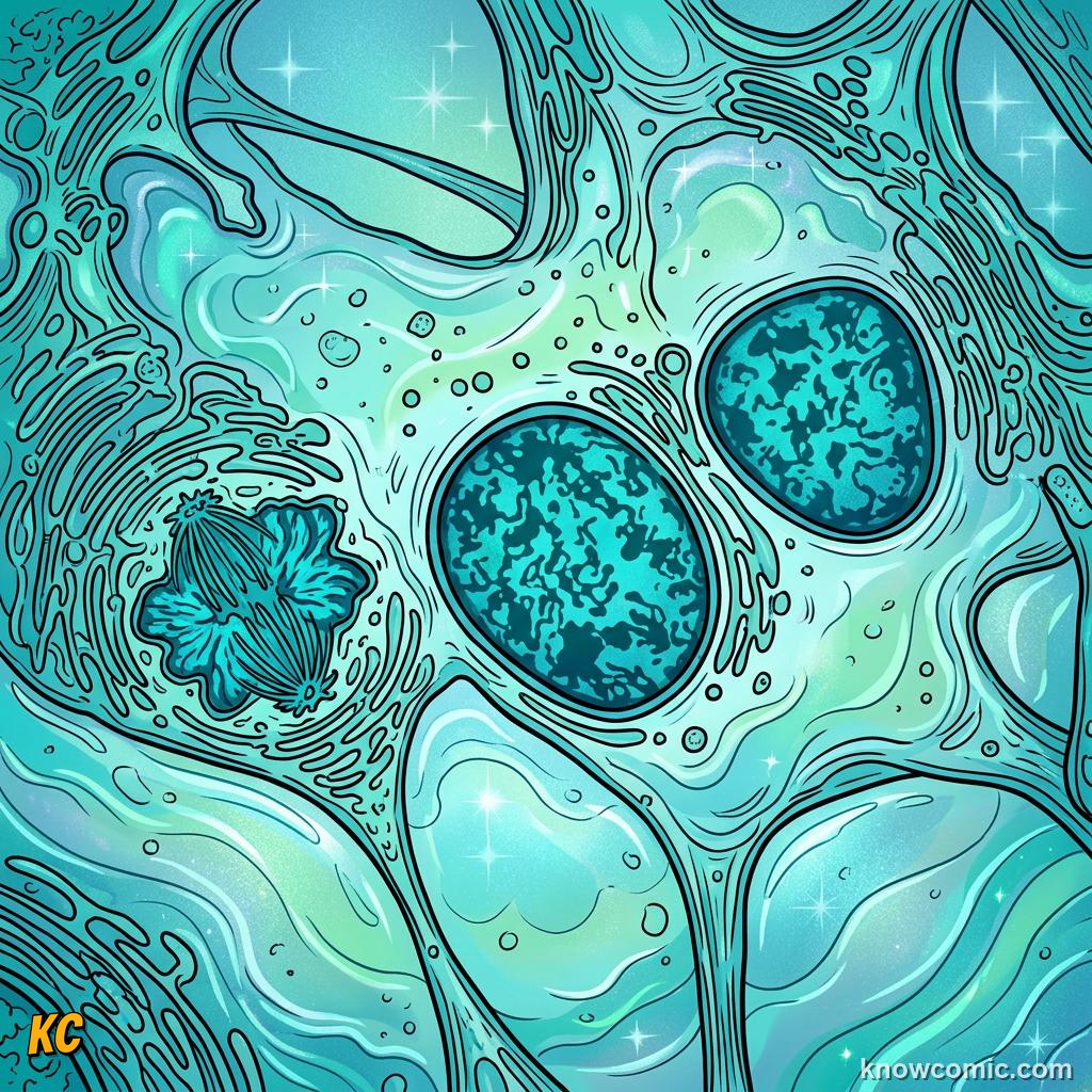 Comic panel about cytoplasm: the soup: Welcome To The Cell'S Soup, Inside, educational kids illustration