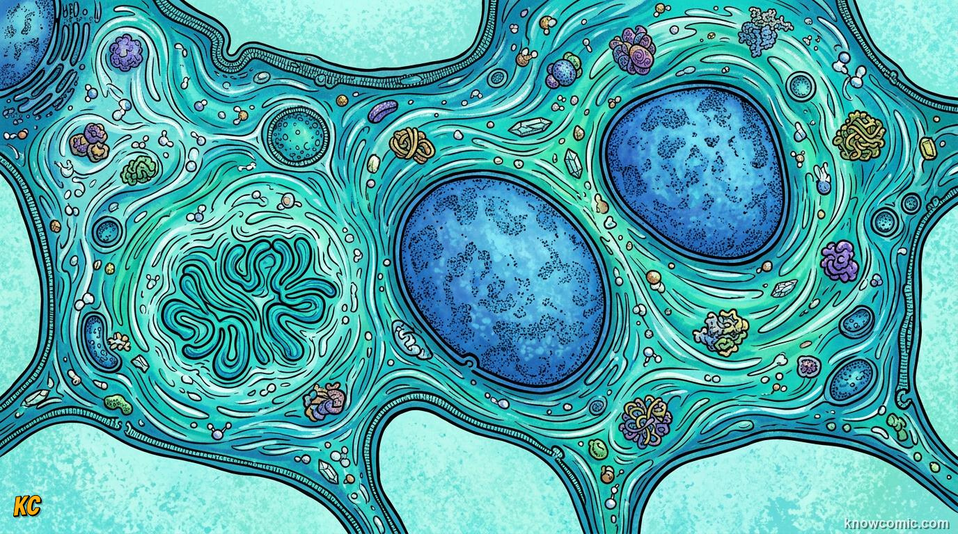Comic panel about cytoplasm: the soup: Mostly Water, educational kids illustration