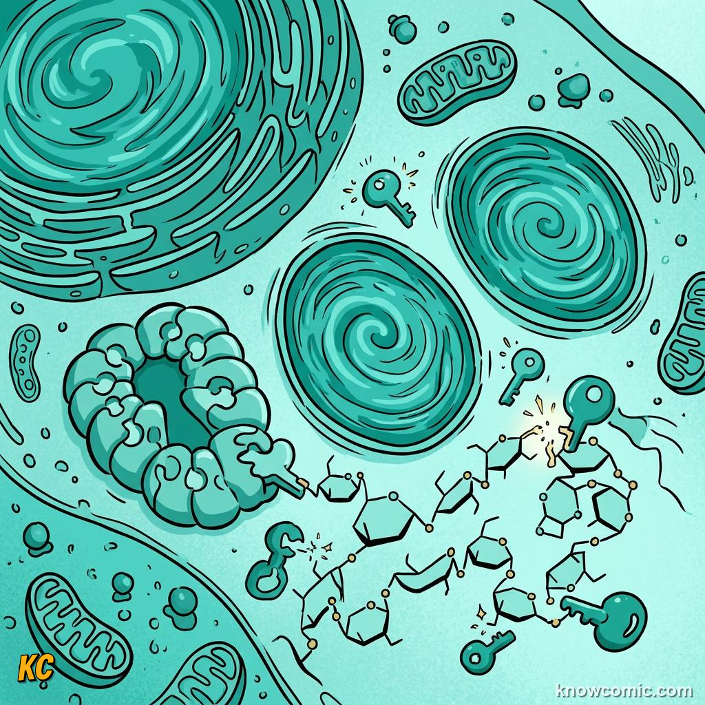 Comic panel about cytoplasm: the soup: Cytosol: The Liquid Matrix, Proteins, educational kids illustration