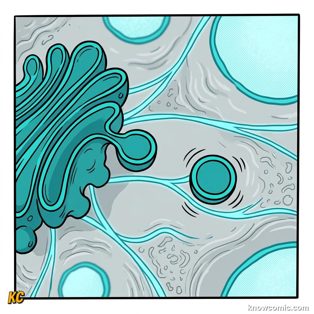 Comic panel about cytoplasm: the soup: Gel-Like, educational kids illustration
