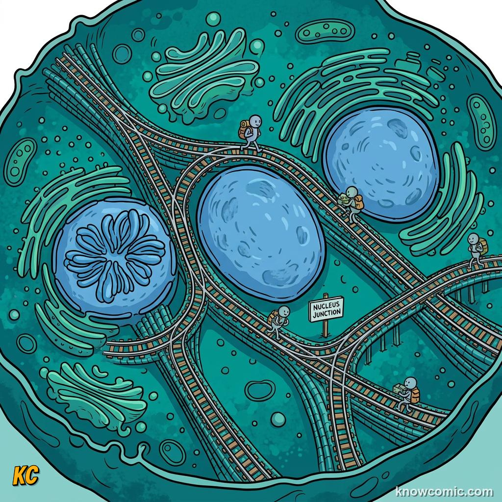 Comic panel about cytoplasm: the soup: Mitochondria, educational kids illustration