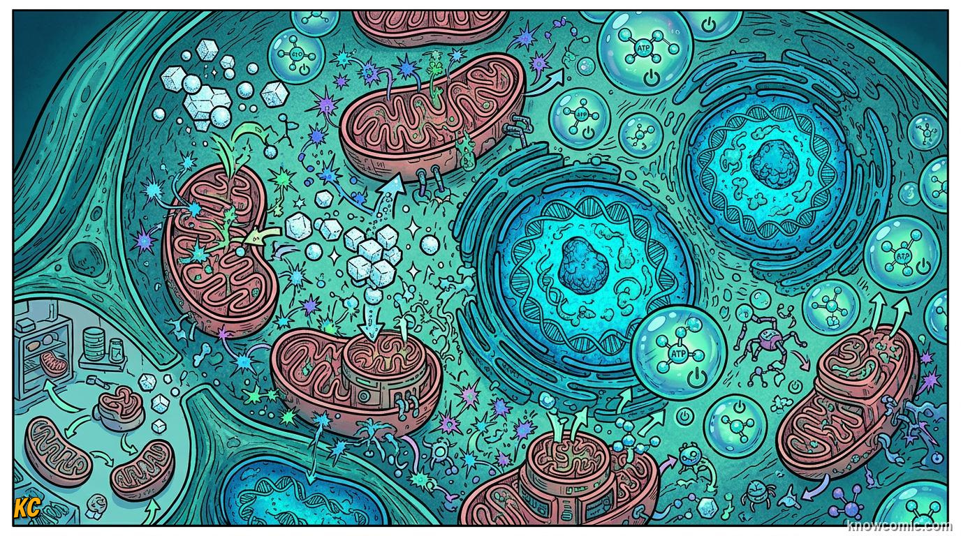 Comic panel about cytoplasm: the soup: Organelles Live In The Soup, Cytoskeleton, educational kids illustration