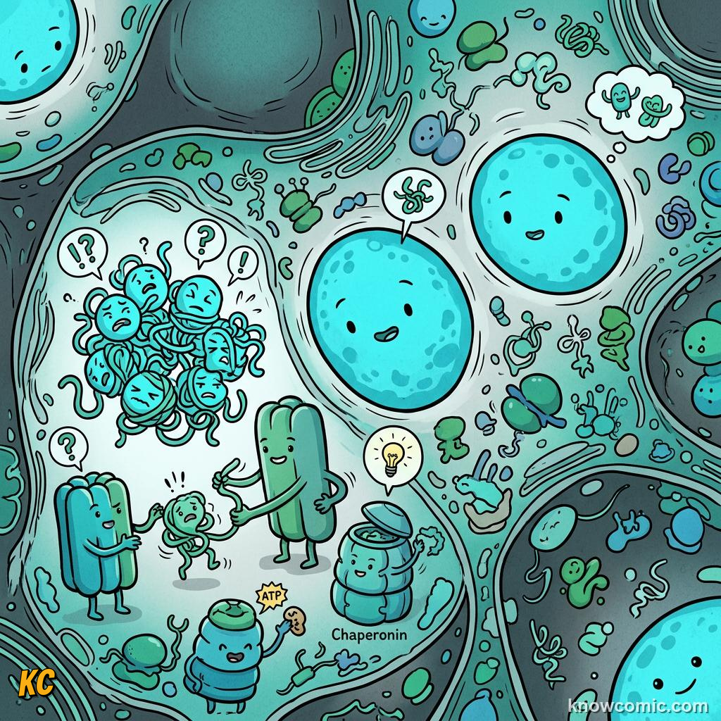 Comic panel about cytoplasm: the soup: Actin, educational kids illustration