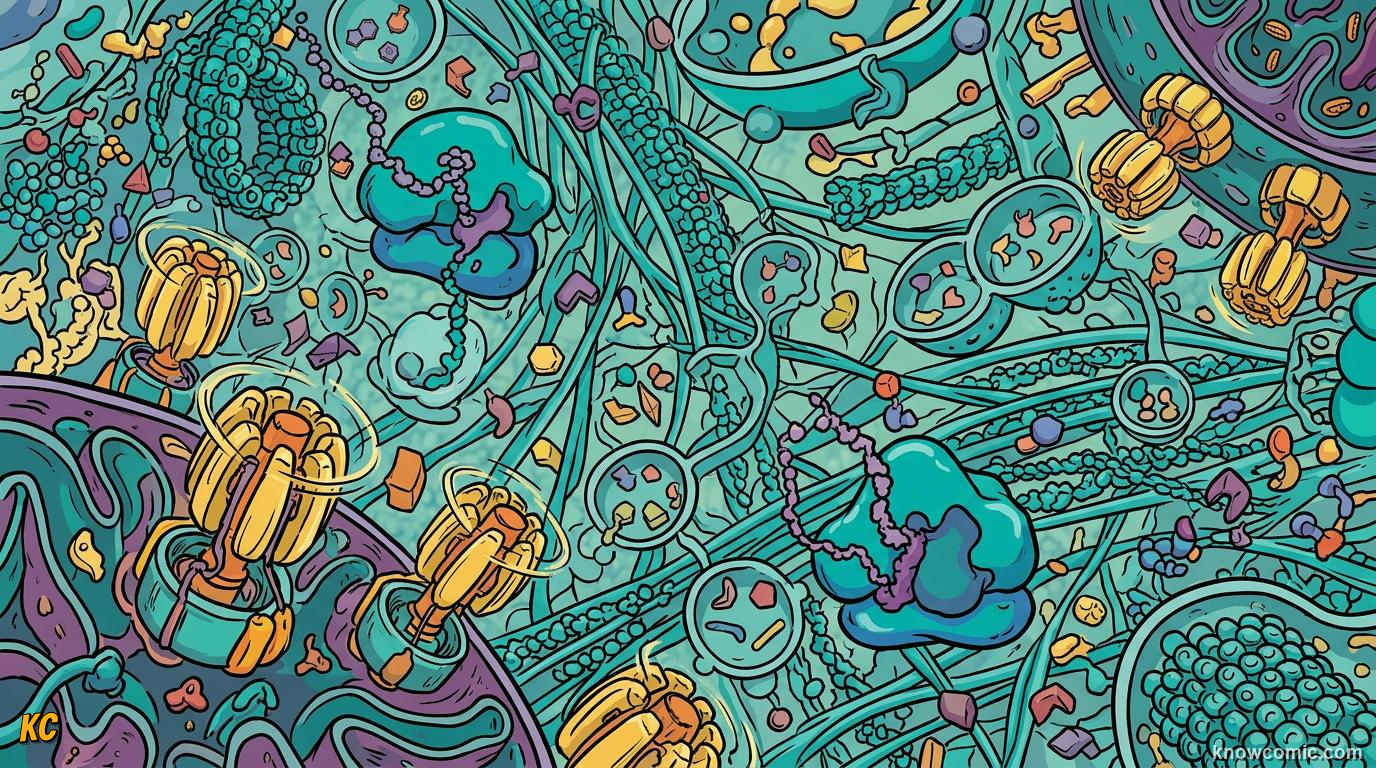 Comic panel about cytoplasm: the soup: Every Second, educational kids illustration
