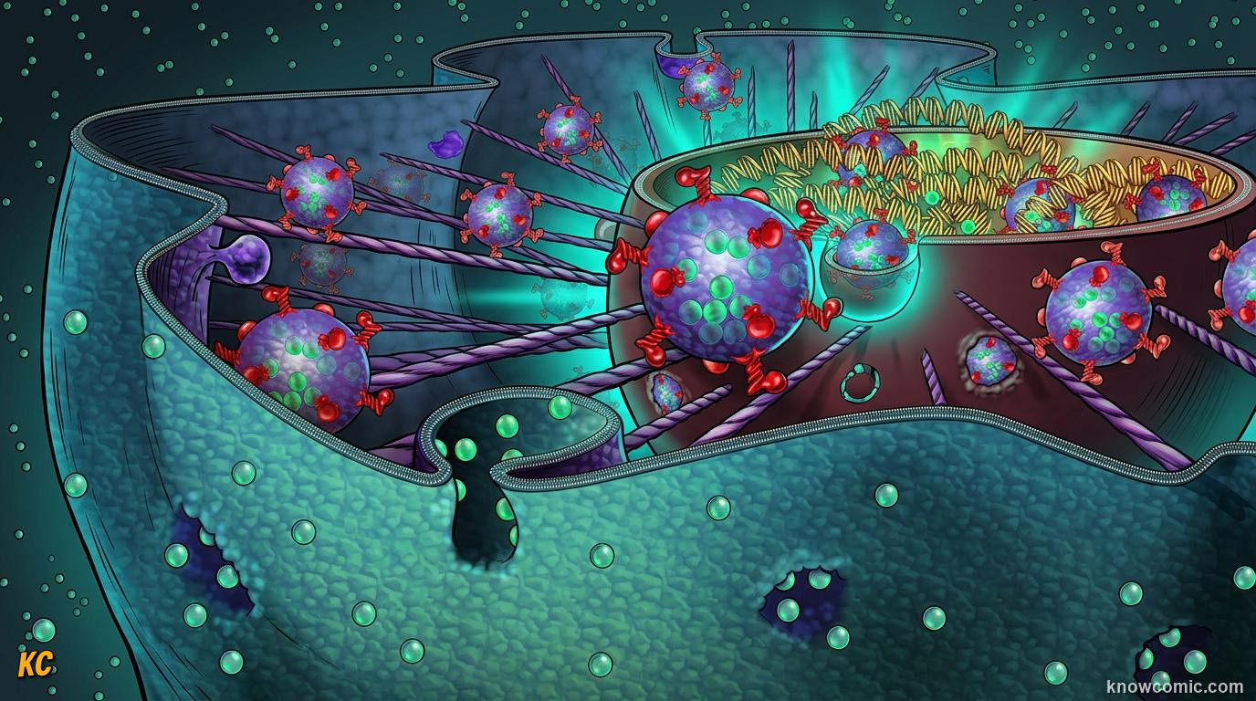 Comic panel about the nucleus: brain: The Hook, educational kids illustration