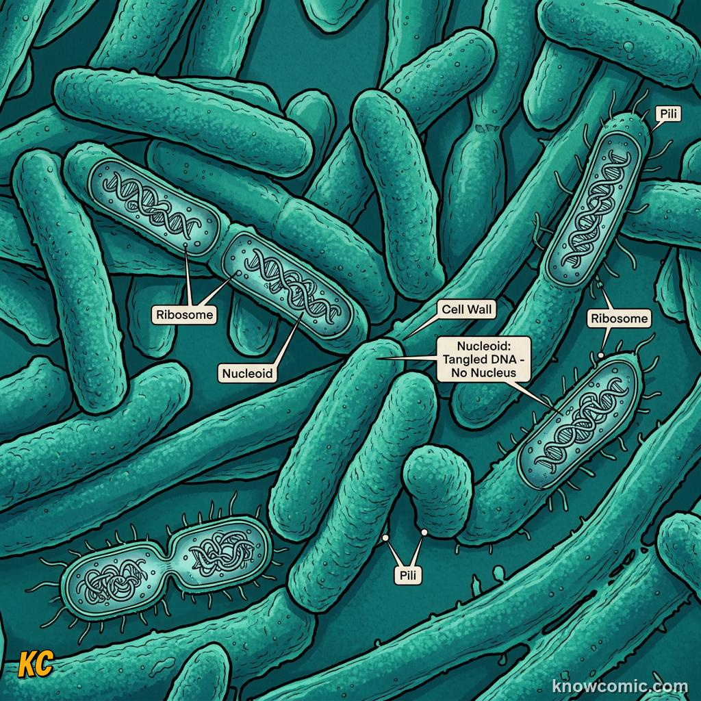Comic panel about the nucleus: brain: Biggest?, educational kids illustration