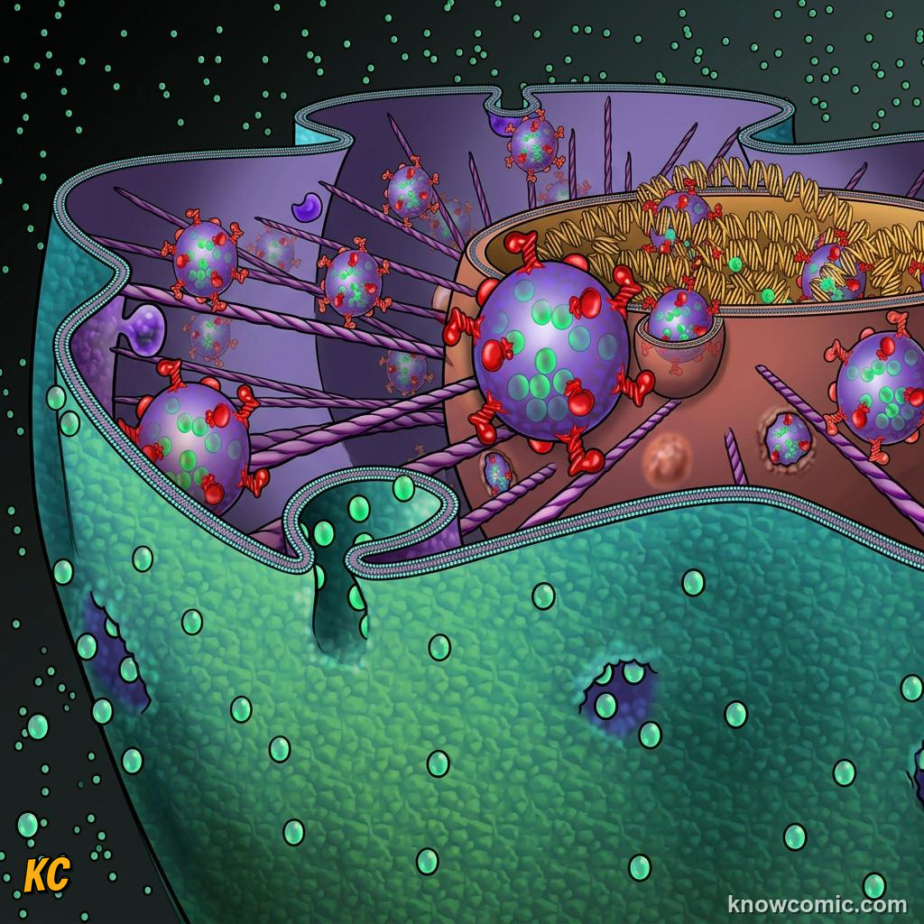Comic panel about the nucleus: brain: Two Membranes, One Safe, Outer, educational kids illustration