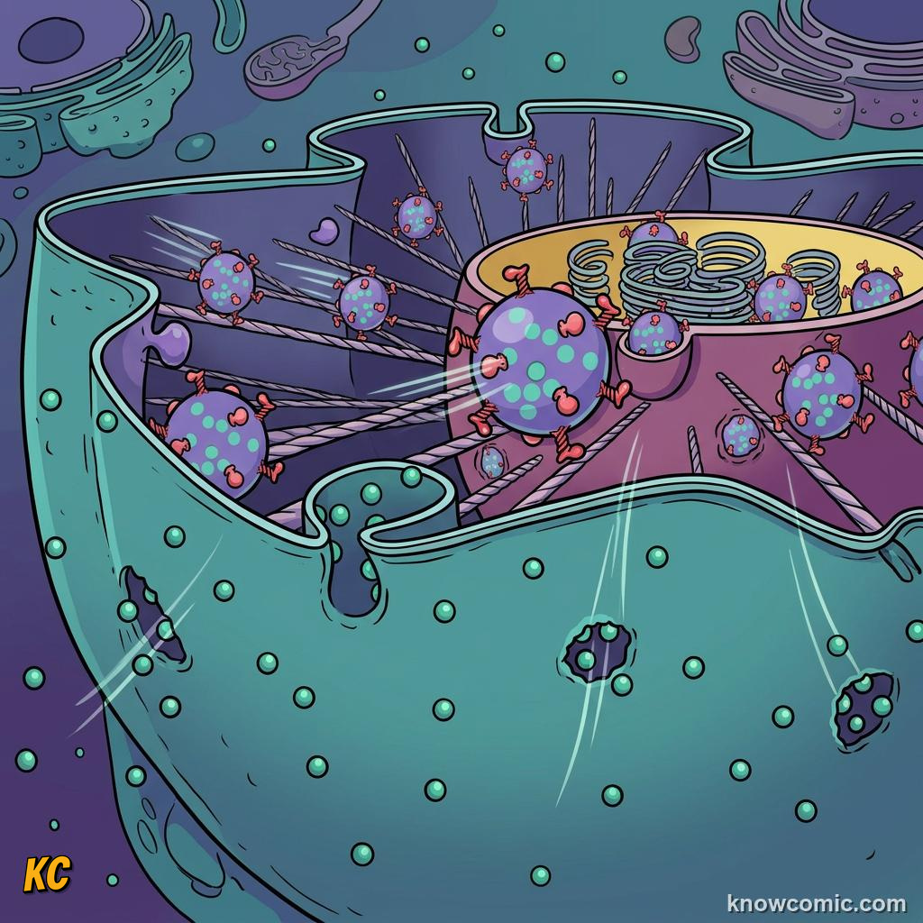 Comic panel about the nucleus: brain: Inner, educational kids illustration