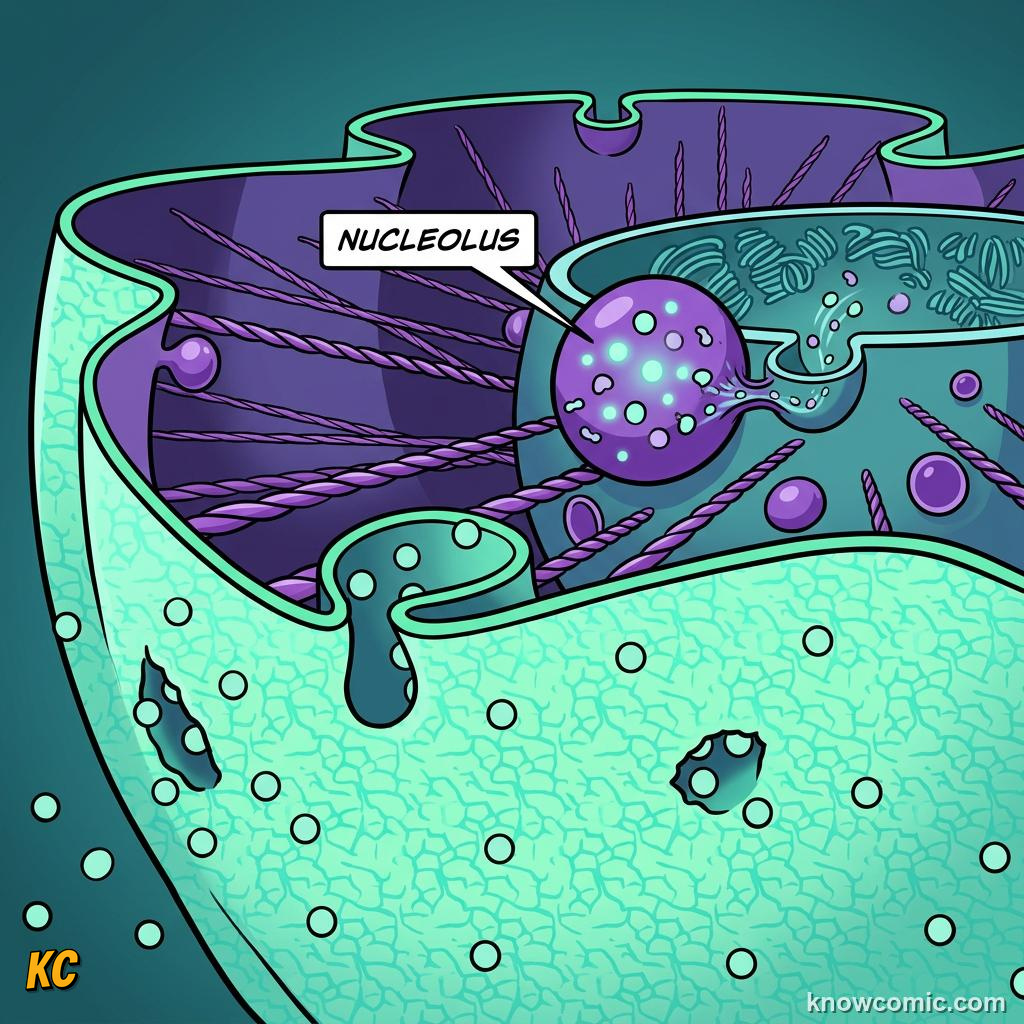 Comic panel about the nucleus: brain: Packed, educational kids illustration