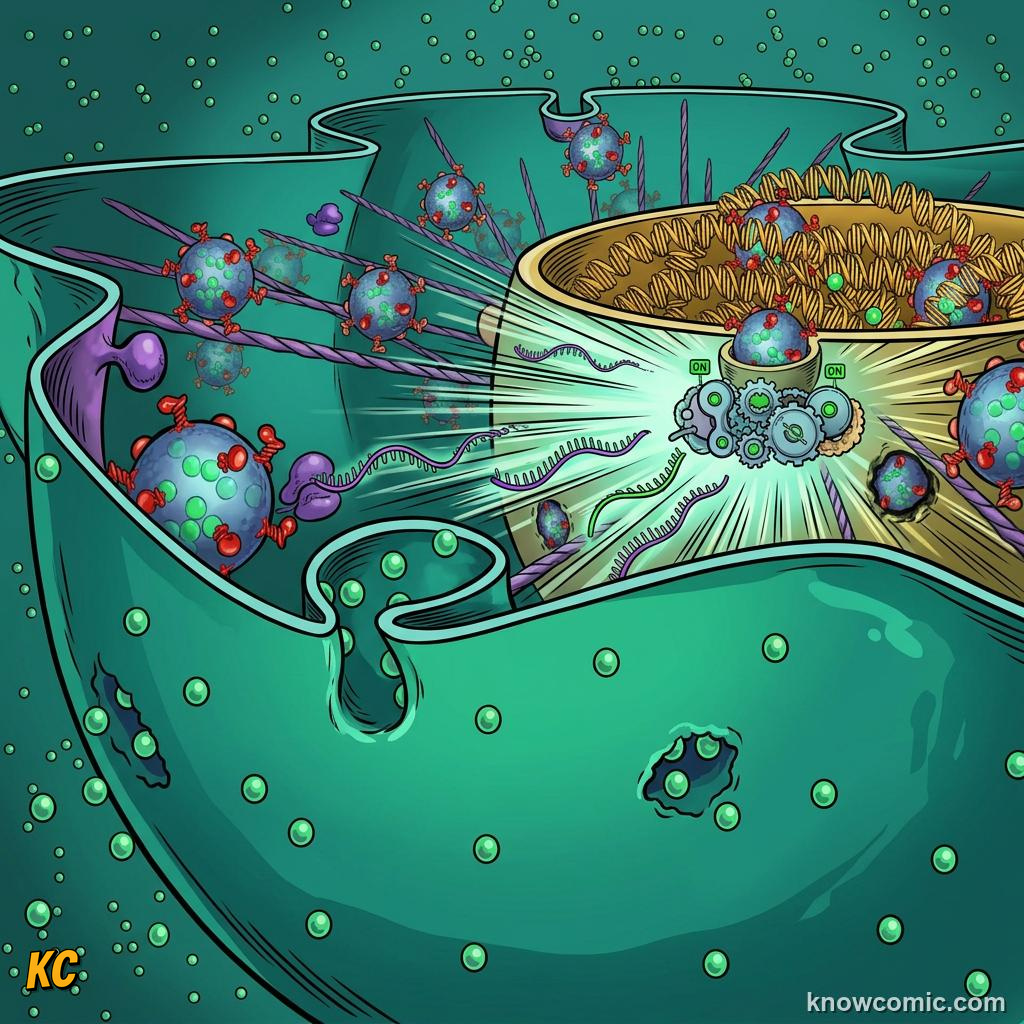 Comic panel about the nucleus: brain: The Nucleus Runs The Show, Transcription, educational kids illustration