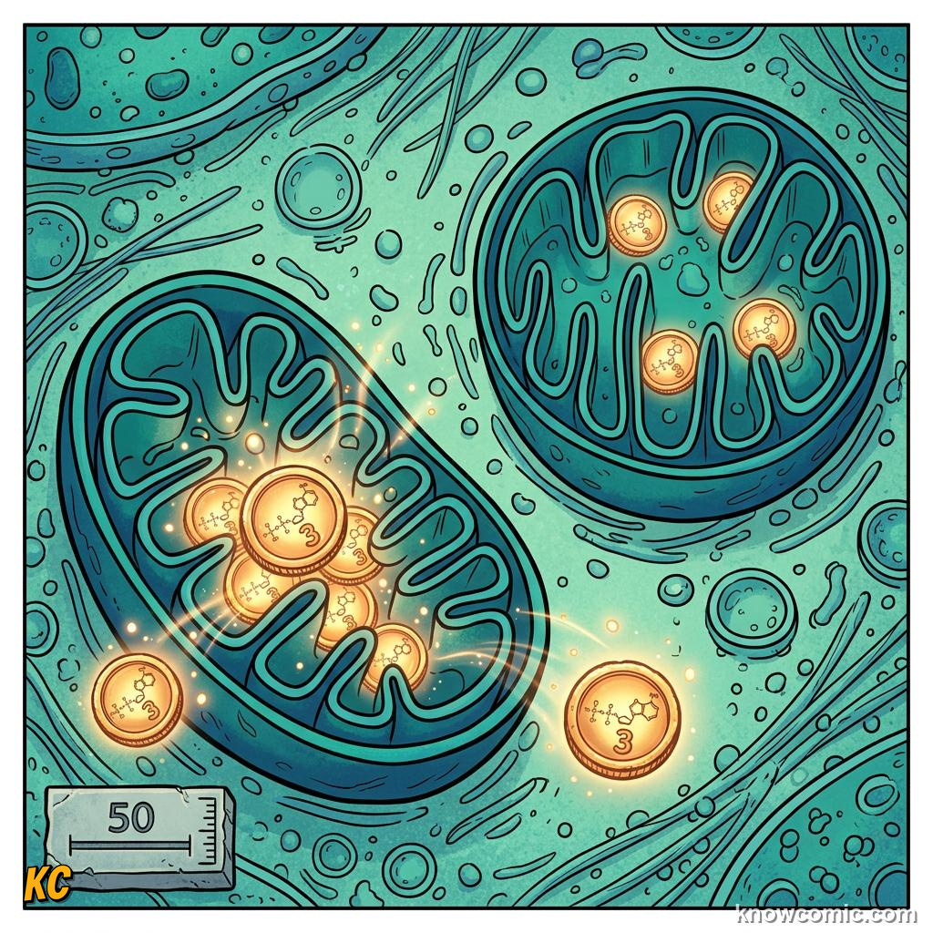 Comic panel about mitochondria: power: Meet The Mighty Mitochondrion, Inside Cells, educational kids illustration