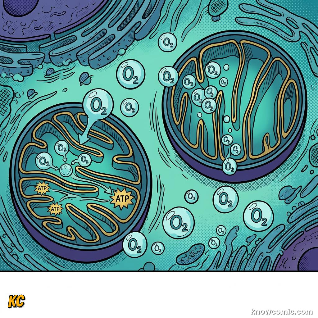 Comic panel about mitochondria: power: Atp: The Cell'S Spendable Energy, Glucose In, educational kids illustration