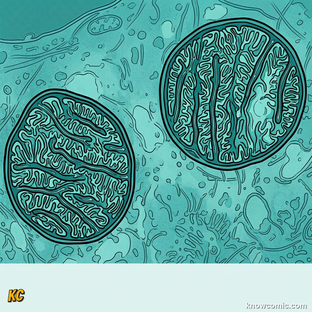 Comic panel about mitochondria: power: Cristae, educational kids illustration