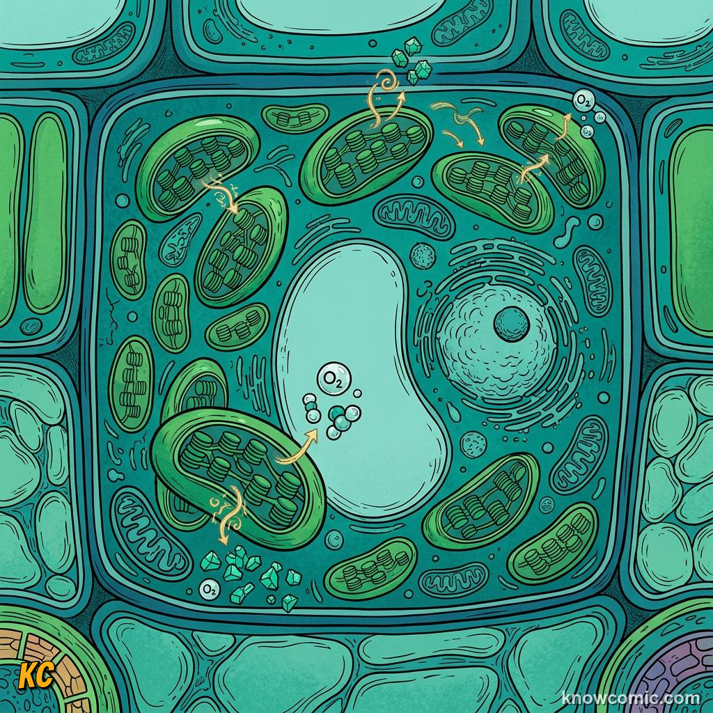 Comic panel about chloroplasts: sun trap: Meet The Sun Traps, Where, educational kids illustration