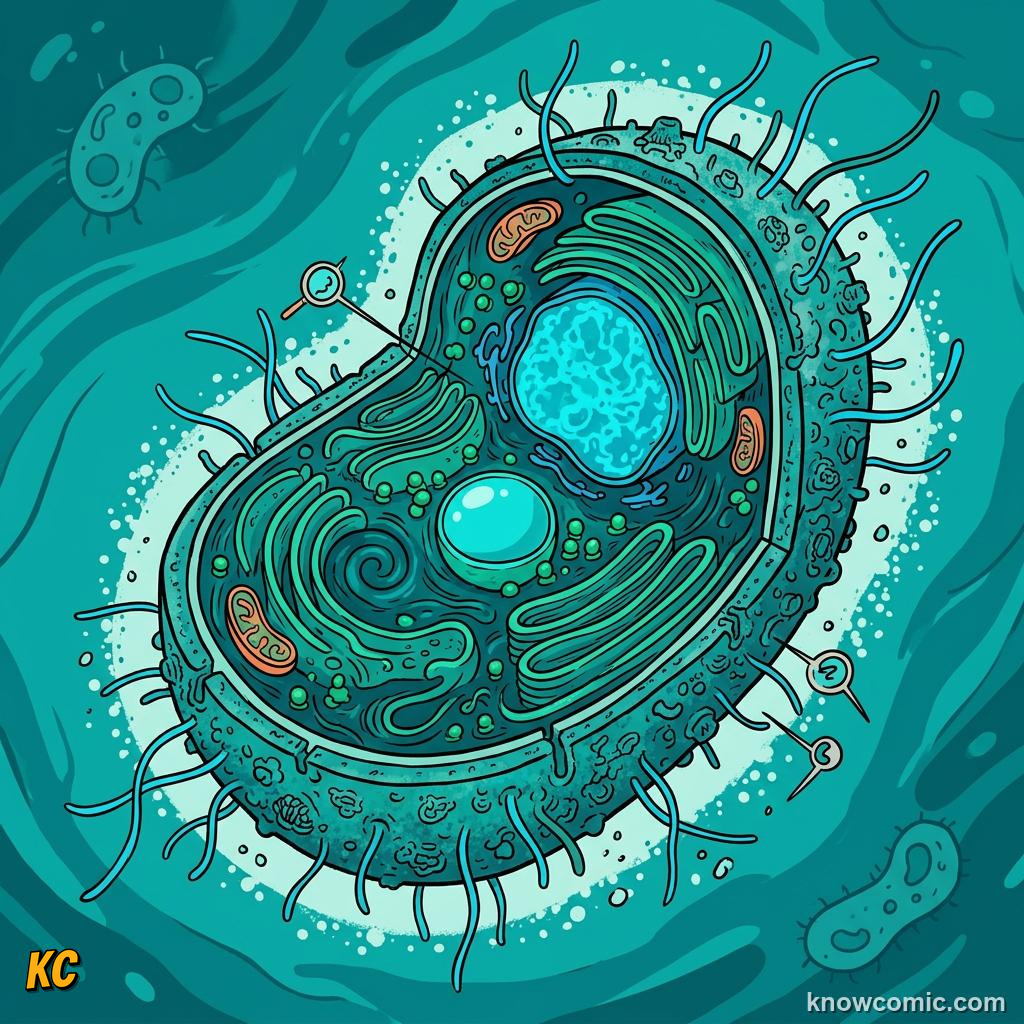 Comic panel about chloroplasts: sun trap: Once A Free-Living Bacterium, Cyanobacteria, educational kids illustration