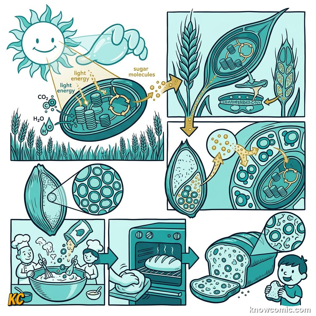 Comic panel about chloroplasts: sun trap: The World Runs On Sun Traps, Oxygen Gift, educational kids illustration