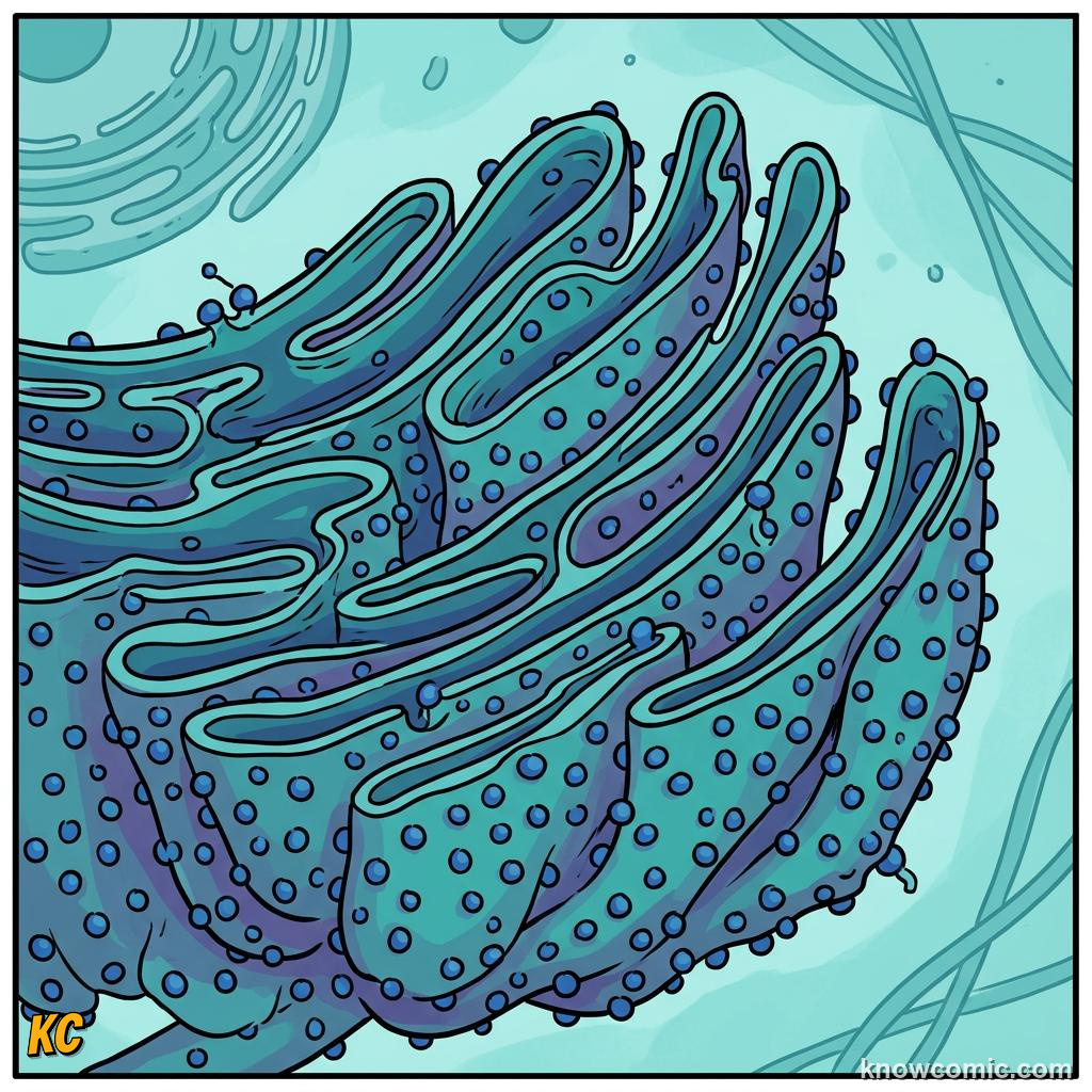 Comic panel about ribosomes: factory: Bound, educational kids illustration