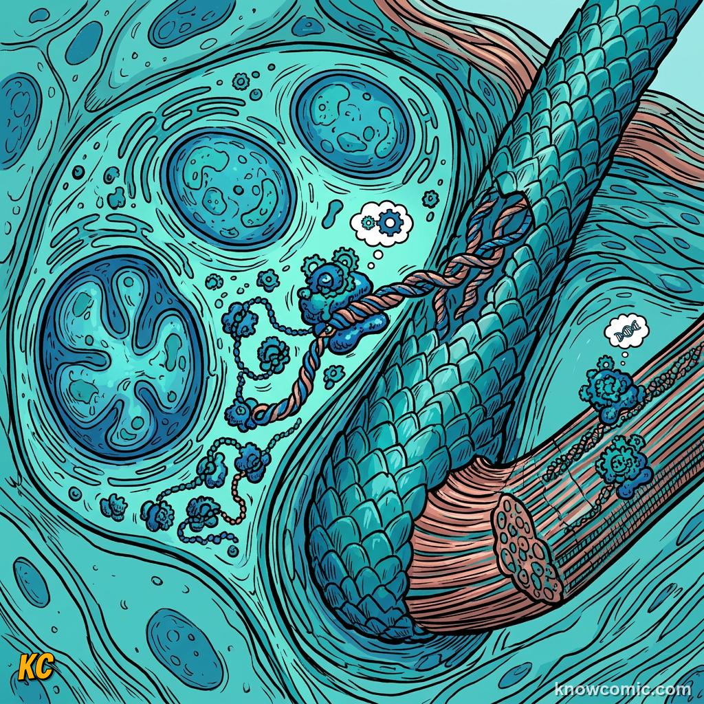 Comic panel about ribosomes: factory: Ribosomes Power Every Cell, Speed, educational kids illustration