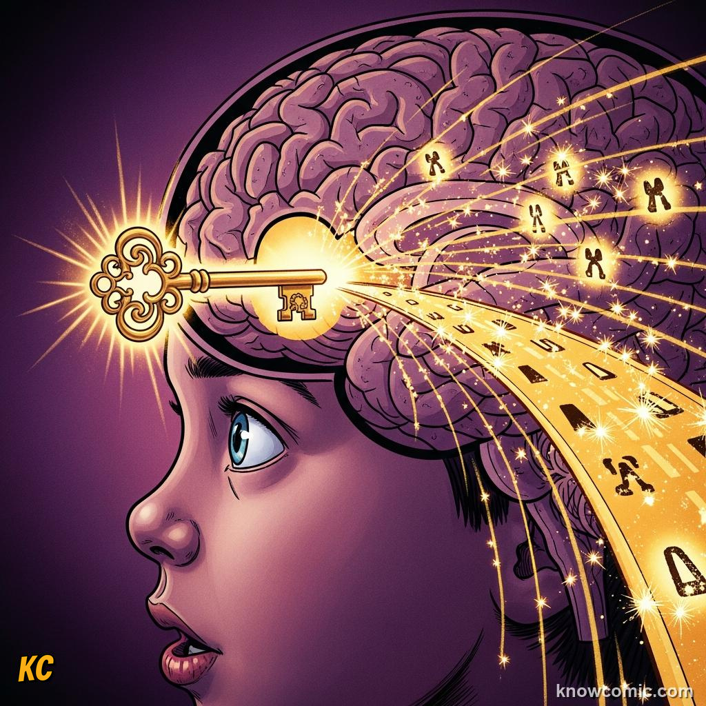 Comic illustration of dopamine flooding the hippocampus during curiosity — curiosity chemicals boost memory formation by 30 percent