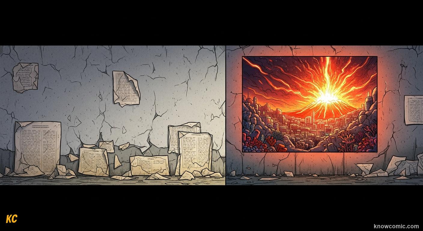 Comic book illustration comparing a forgotten wall of text against a vividly remembered picture — the Picture Superiority Effect