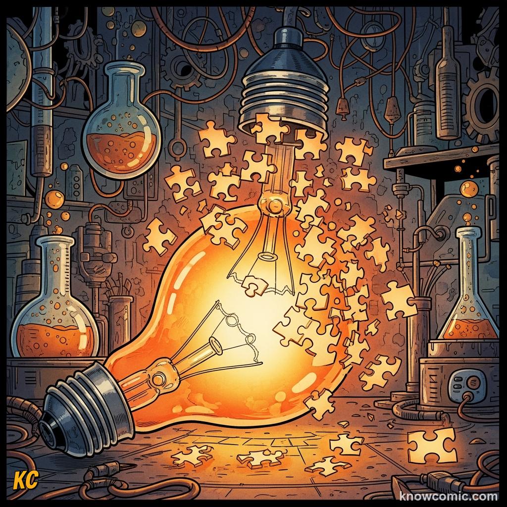 Comic illustration of a big idea broken into small panel-sized chunks that are easy to digest