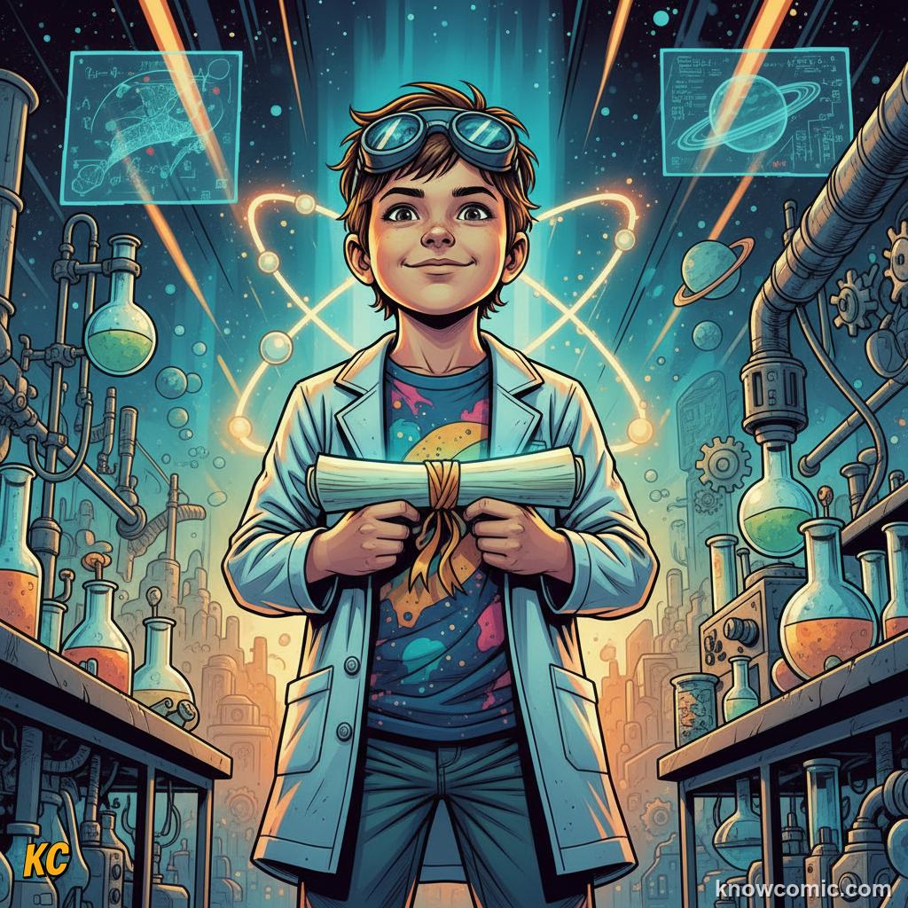 Comic illustration of a child standing tall and confident holding a certificate that proves their competence