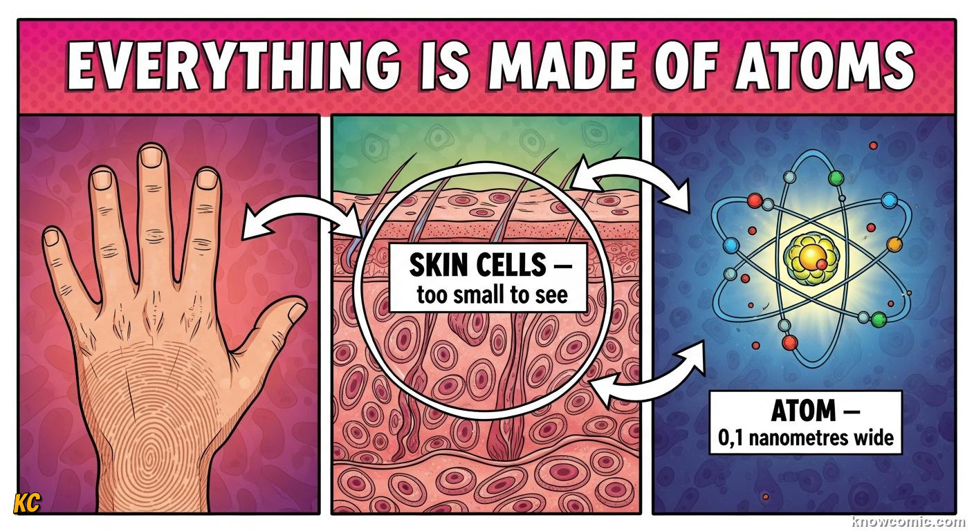 EVERYTHING IS MADE OF ATOMS: comic illustration from Topic 01: The Atomic Idea