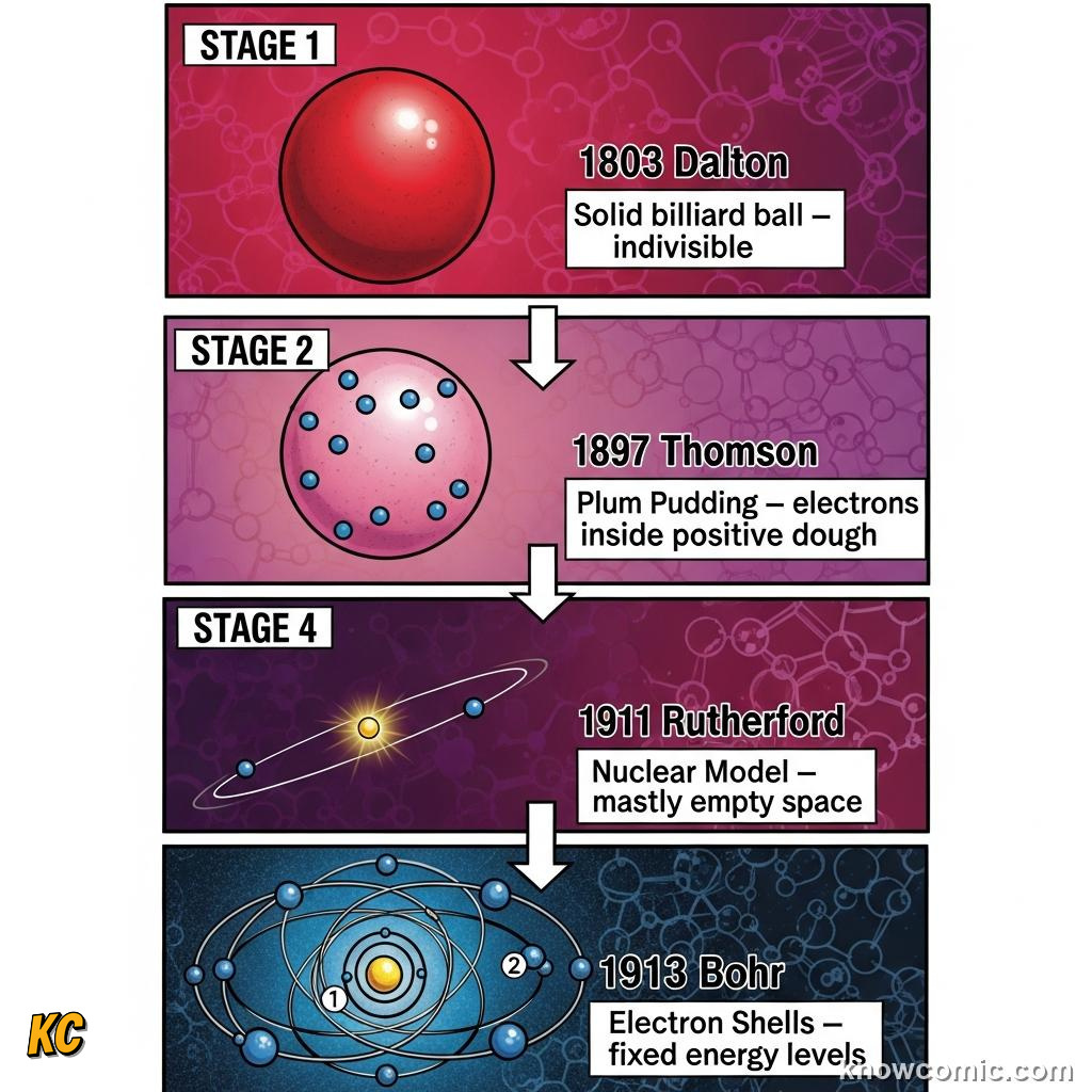 FROM DALTON TO QUANTUM CHEMISTRY: comic illustration from Topic 01: The Atomic Idea