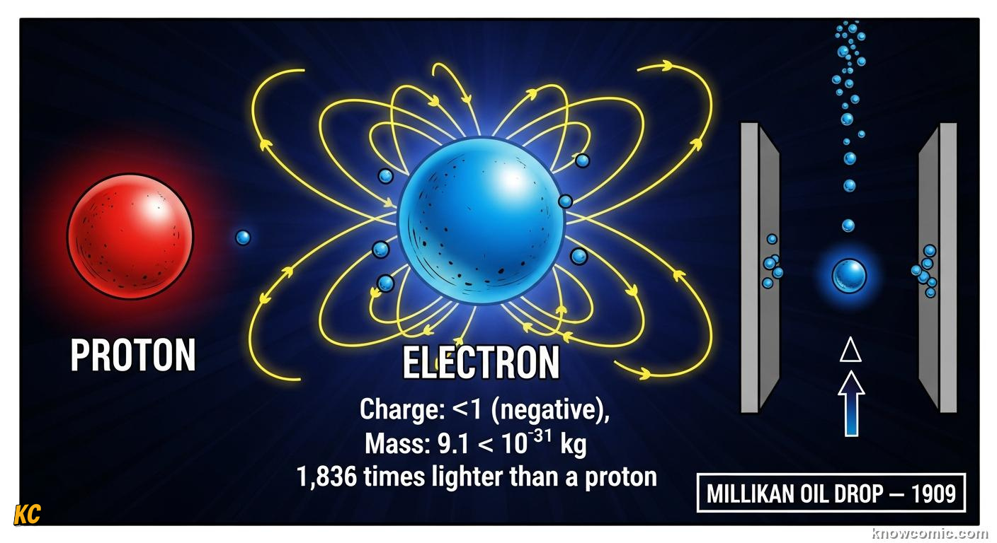 PROPERTIES OF THE ELECTRON: comic illustration from Topic 02: Discovering Electrons