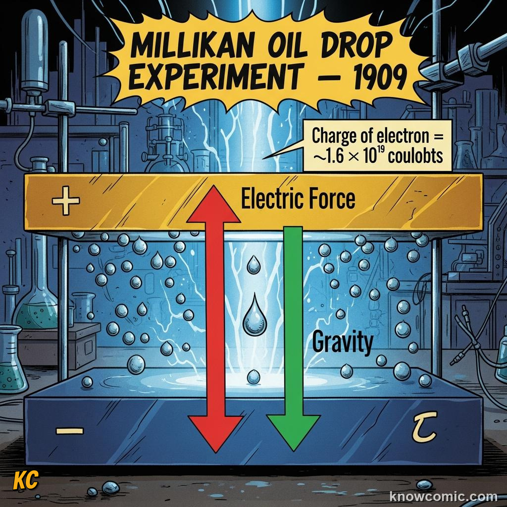 PROPERTIES OF THE ELECTRON: comic illustration from Topic 02: Discovering Electrons