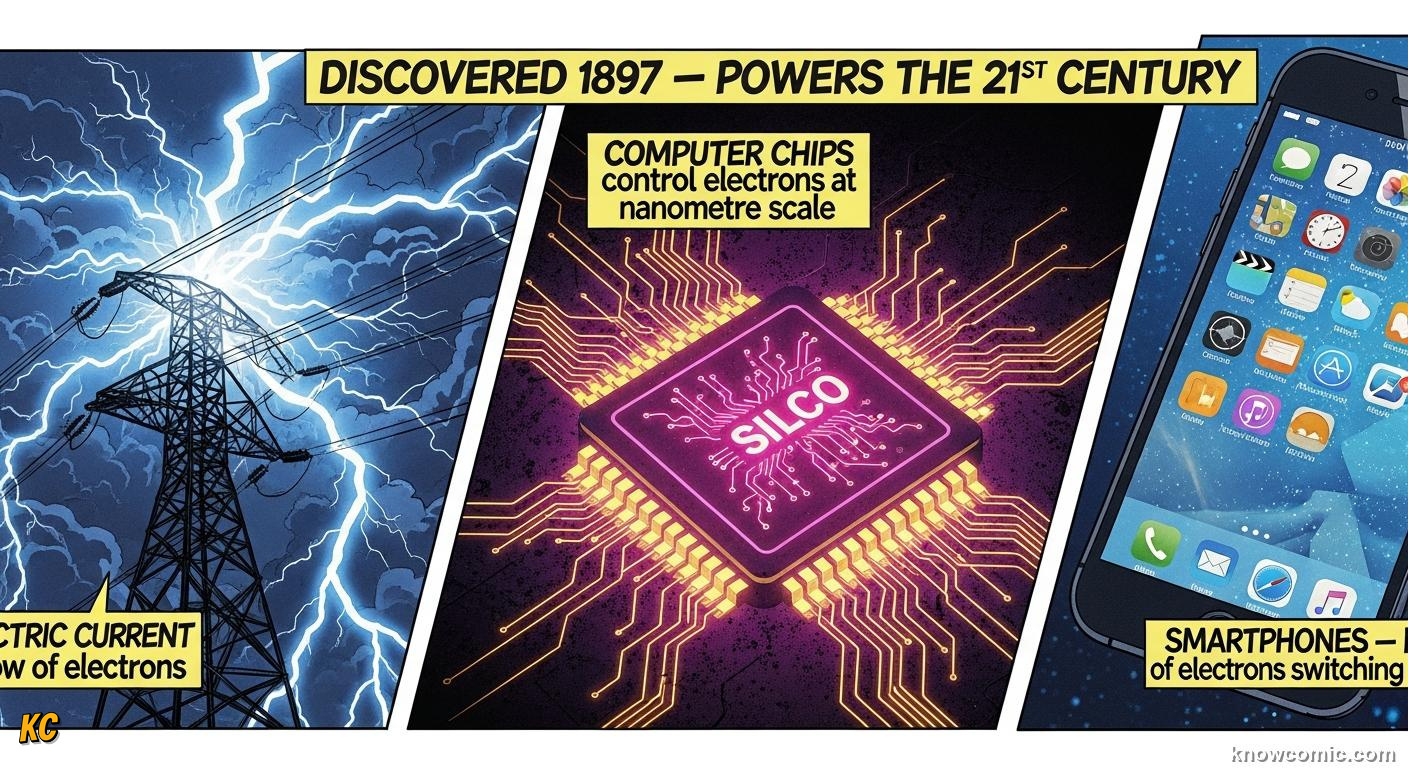 ELECTRONS POWER OUR WORLD: comic illustration from Topic 02: Discovering Electrons