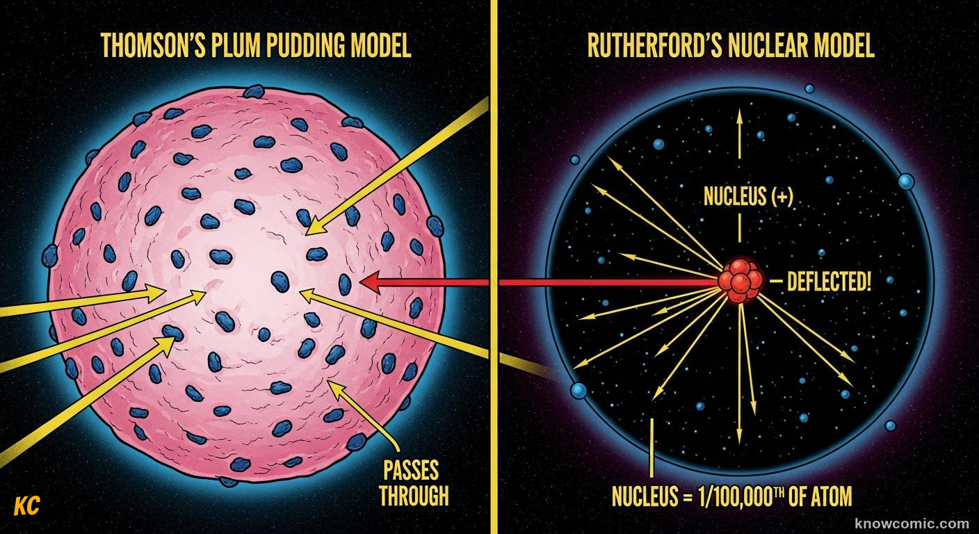 THE NUCLEAR MODEL IS BORN: comic illustration from Topic 03: The Nuclear Atom