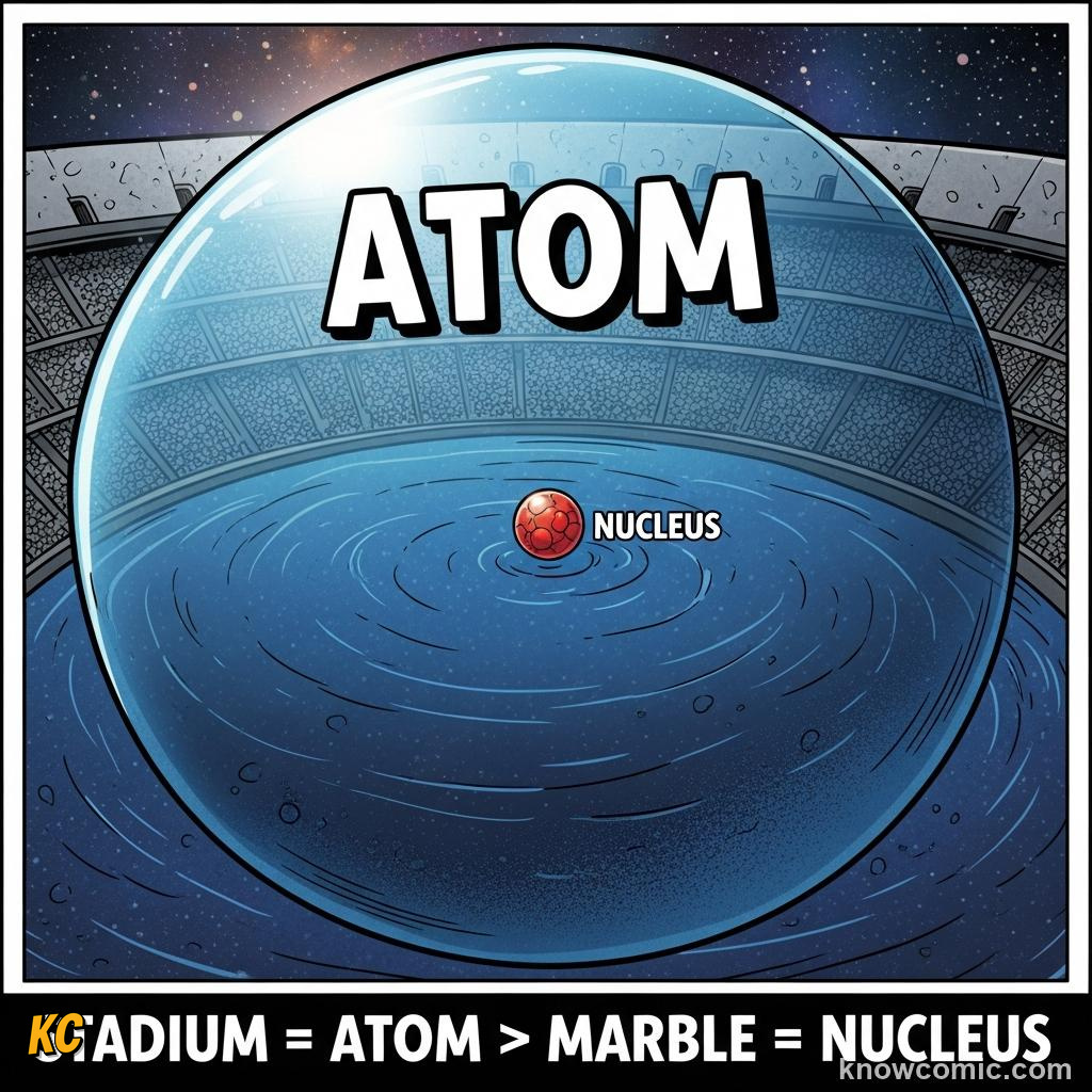 THE NUCLEAR MODEL IS BORN: comic illustration from Topic 03: The Nuclear Atom