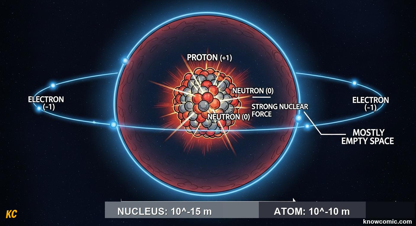 INSIDE THE NUCLEUS: comic illustration from Topic 03: The Nuclear Atom