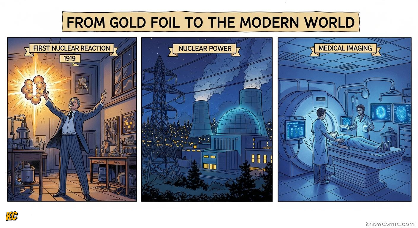 RUTHERFORD'S LEGACY: comic illustration from Topic 03: The Nuclear Atom