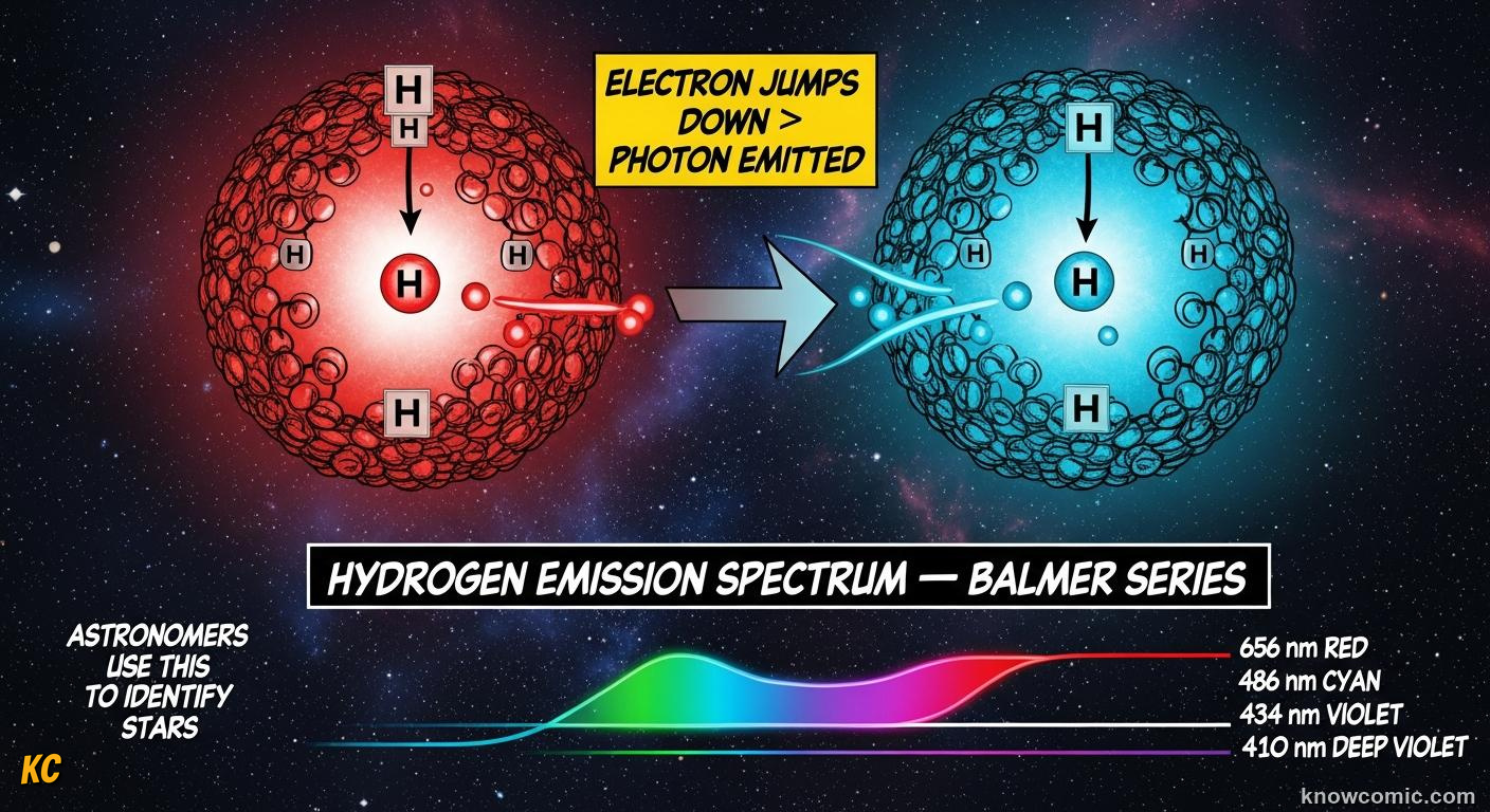 THE HYDROGEN SPECTRUM EXPLAINED: comic illustration from Topic 04: The Bohr Model