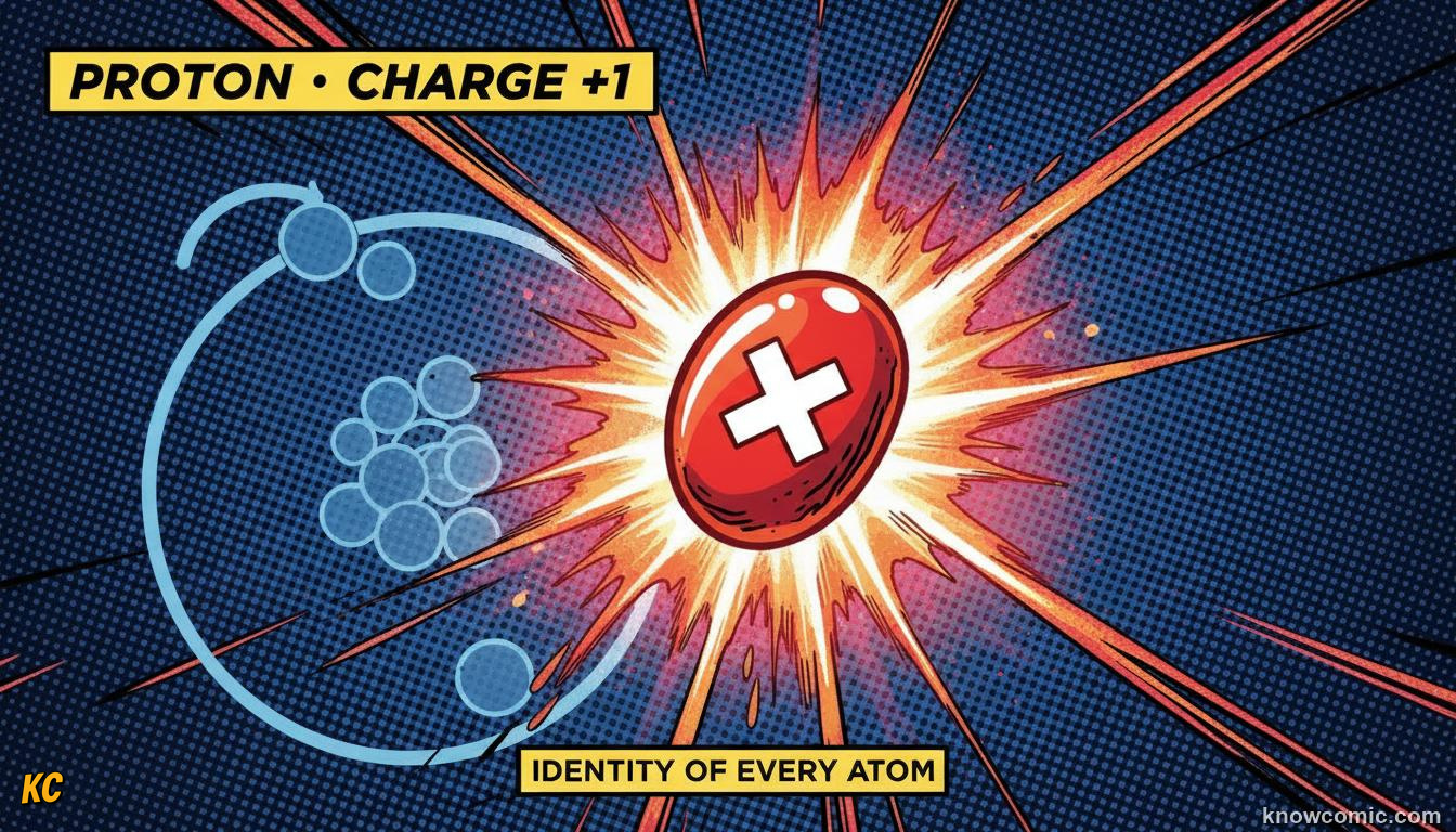 MEET THE PROTON: comic illustration from Topic 05: Protons & Atomic Number