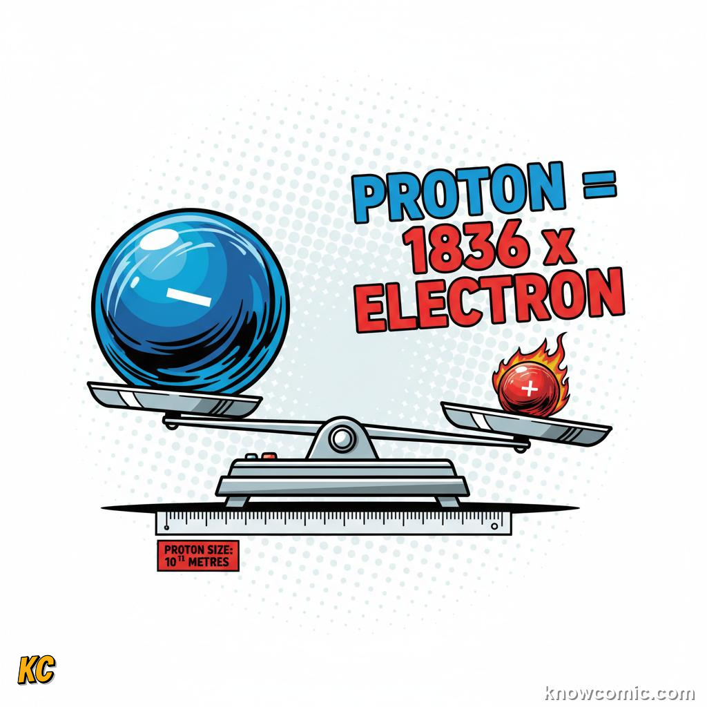 THE PROTON — AN ATOM'S ID BADGE: comic illustration from Topic 05: Protons & Atomic Number
