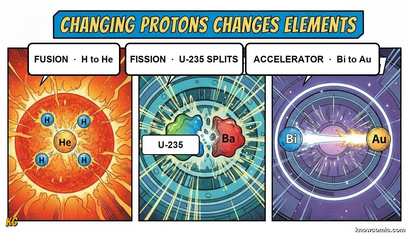 CHANGING THE PROTON COUNT: comic illustration from Topic 05: Protons & Atomic Number