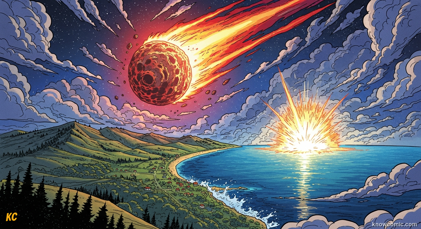 THE GLOBAL MURDER SCENE, comic scene of chicxulub impact