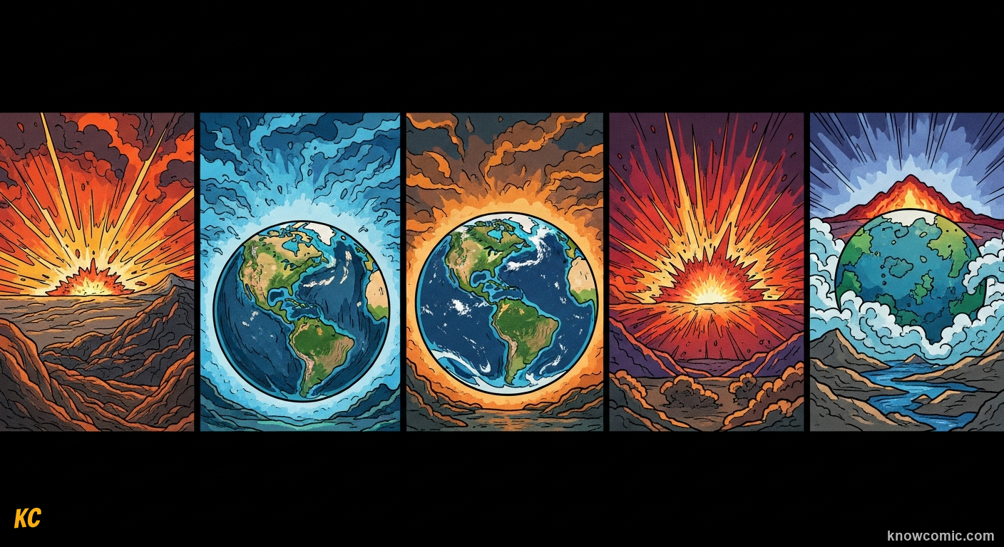 500 MA, comic scene of five extinctions