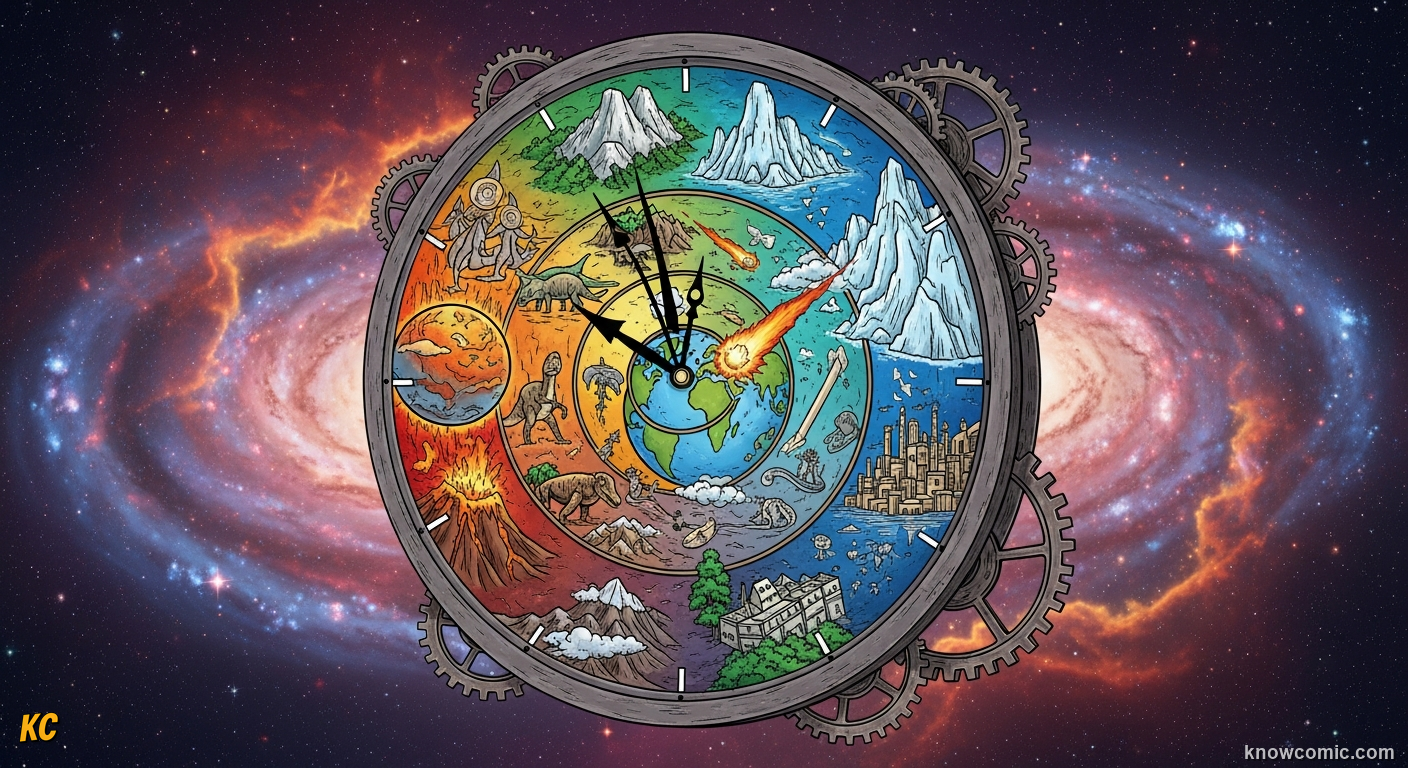 PERSPECTIVE, comic scene of deep time clock